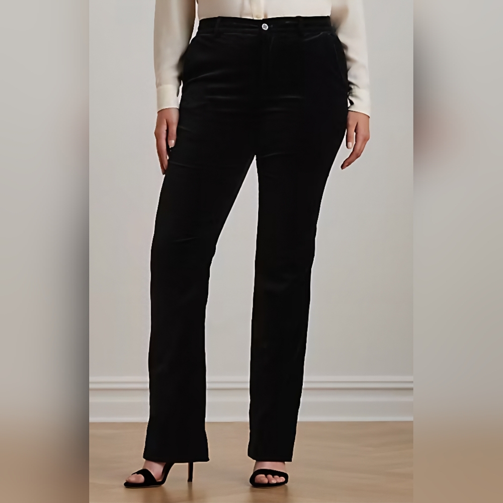 NEW Lauren Ralph Lauren High-Rise‎ Stretch Velvet Boot Trouser: Black: 18W